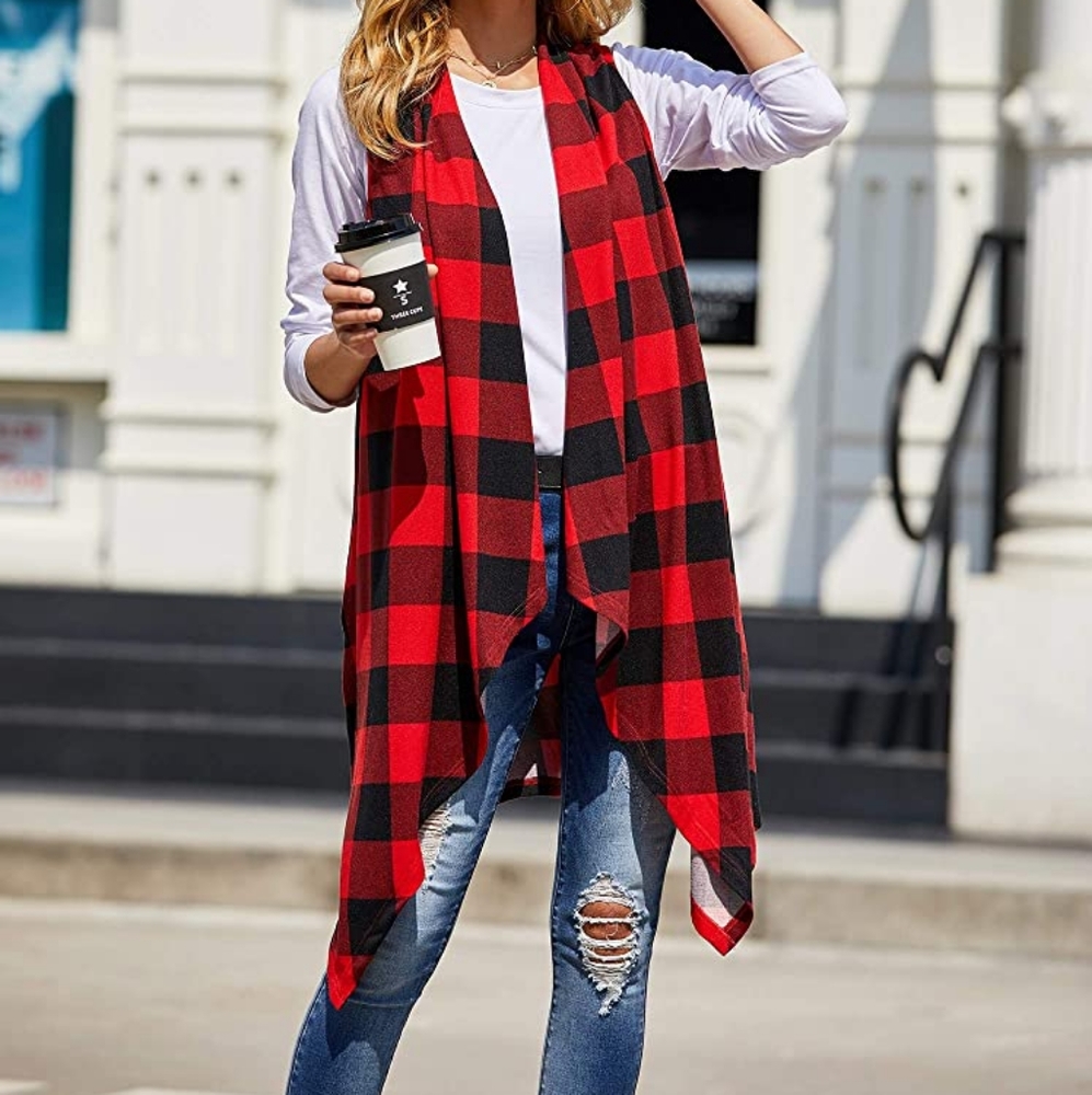 🔥 Womens Plaid Open Front Cardigan Sleeveless